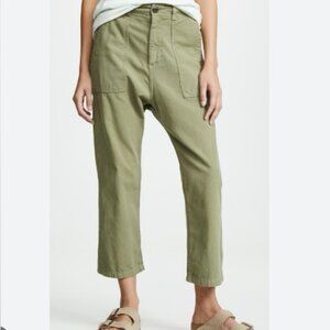 THE GREAT. Olive Green Cropped Utility Pants
